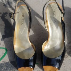 Guess Black Patent Leather Slingback Heels